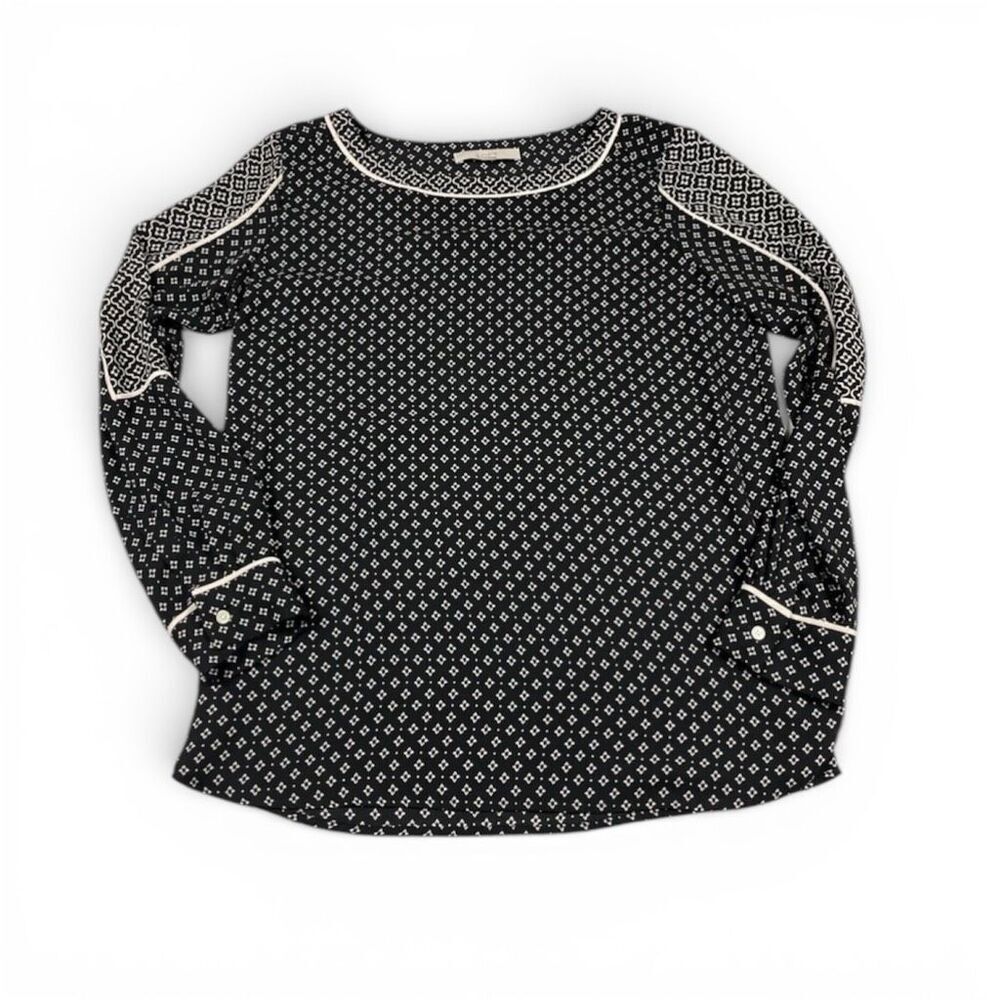 LOFT Blouse Geometric Print Long Sleeve Top Relaxed Fit Office Wear Chic Shirt M